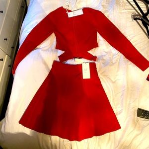 Ribbed burnt orange skirt set